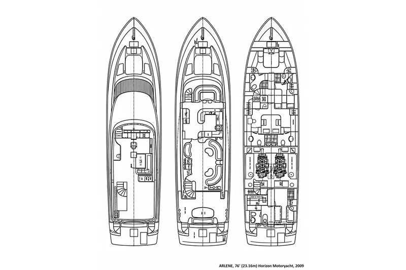 Slide: The Image of Floor plan of 2009 Horizon Flybridge yacht, showcasing detailed layout and design. - 36