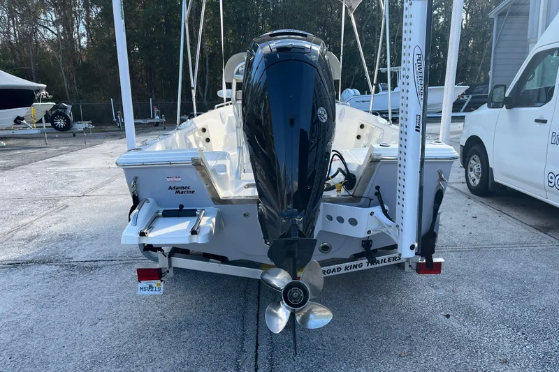 Slide: The Image of 2022 Key West 1720 Sportsman boat on trailer, rear view with outboard motor. - 5