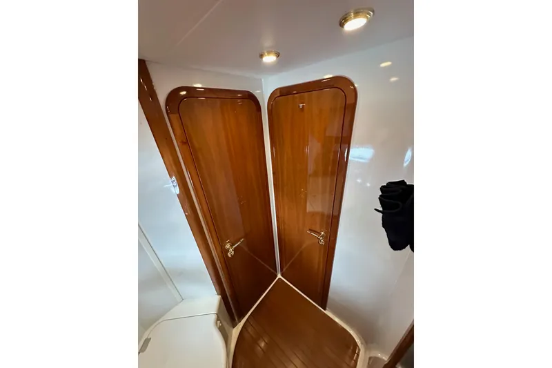 Slide: The Image of Luxurious wooden interior of 2000 Sunseeker Predator 60 yacht bathroom. - 70