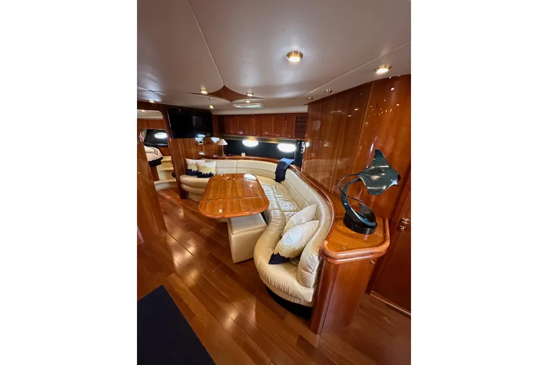 Slide: The Image of Luxurious interior of 2000 Sunseeker Predator 60 yacht with elegant wood finishes. - 92