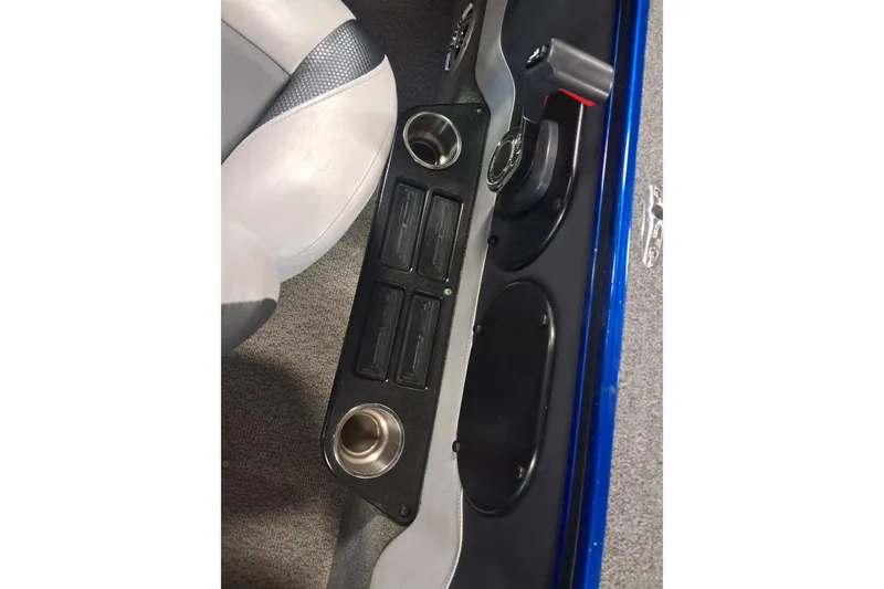 Slide: The Image of Interior of 2015 Alumacraft Trophy 175 boat showing seat and control panel. - 15