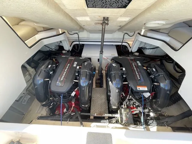 Slide: The Image of Engine compartment of 2014 Regal 3550 Cuddy with twin Volvo Penta engines. - 15
