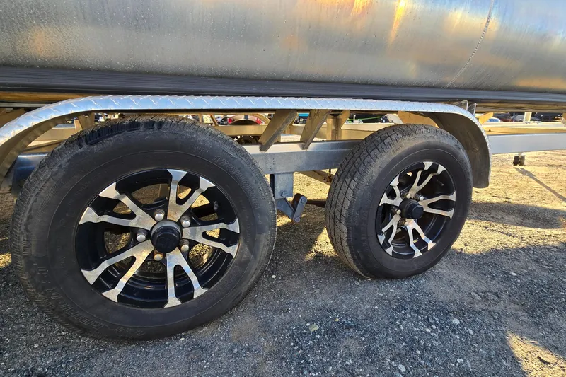 Slide: The Image of 2023 Veranda Vista View 20RC trailer wheels on gravel surface. - 13