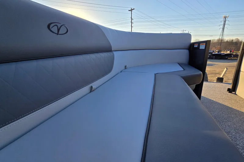 Slide: The Image of 2023 Veranda Vista View 20RC boat interior with sleek, modern seating design. - 21