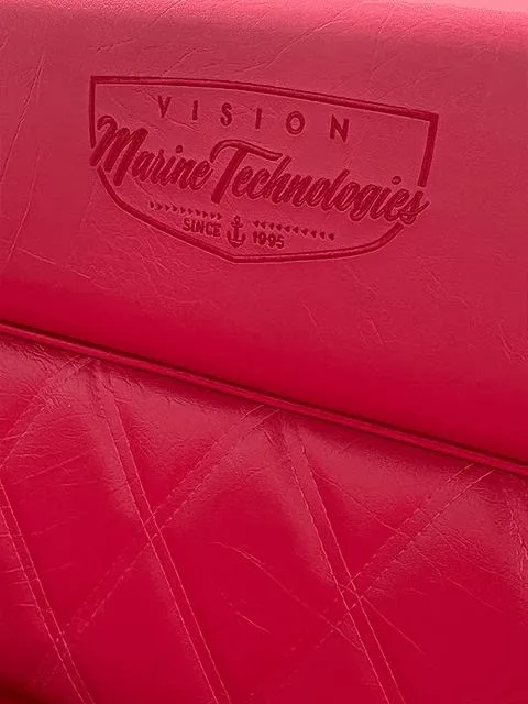Slide: The Image of Red leather seat with Vision Marine Technologies logo, 2024 Fantail 217 model. - 5