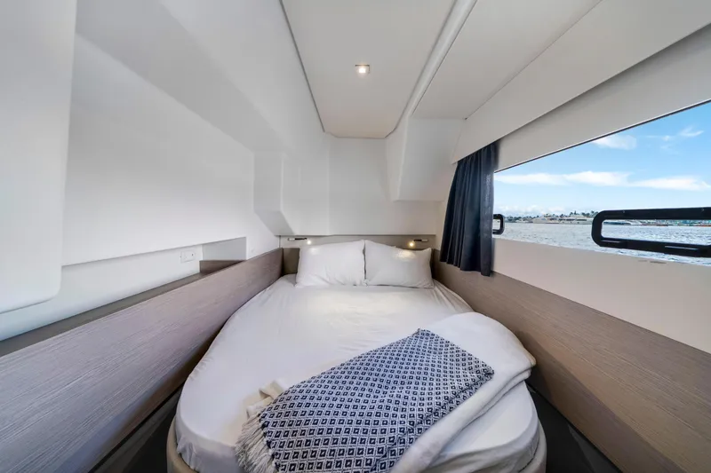 Slide: The Image of Luxurious cabin interior of 2023 Fountaine Pajot MY4.S yacht with ocean view. - 34