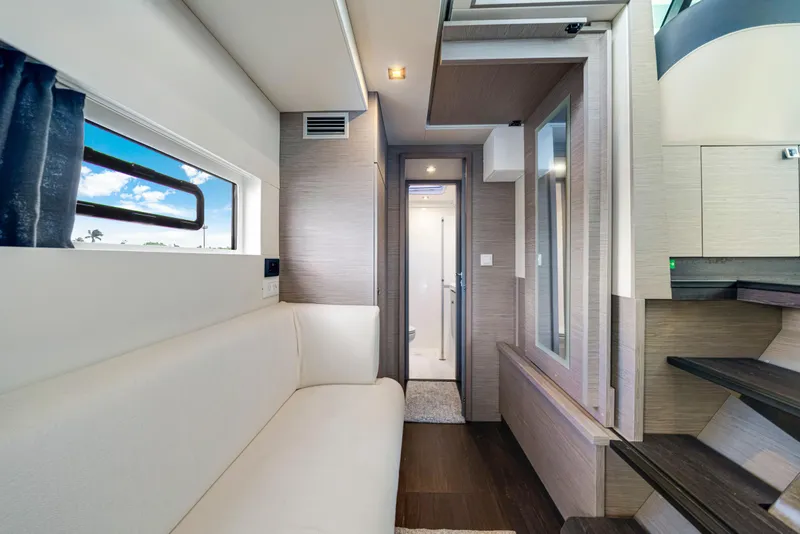 Slide: The Image of Interior of 2023 Fountaine Pajot MY4.S yacht, featuring modern design and comfortable seating. - 37