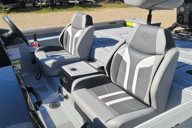 Slide: The Image of 2026 G3 Sportsman 1810 SE boat interior with stylish gray and white seating. - 14