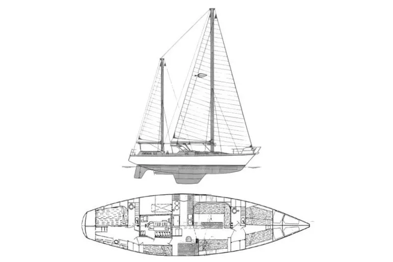 Slide: The Image of Line drawing of 1979 Amel Mango sailboat with interior layout. - 1