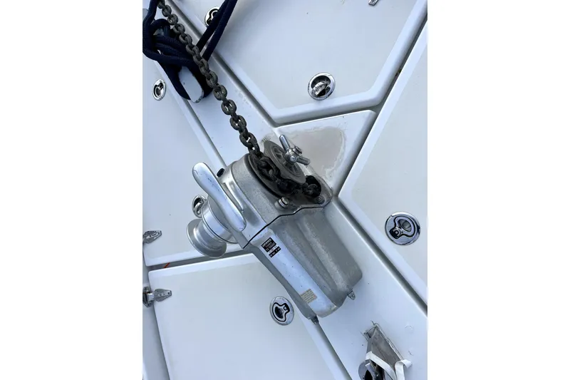 Slide: The Image of Anchor windlass on 1979 Amel Mango sailboat deck. - 7