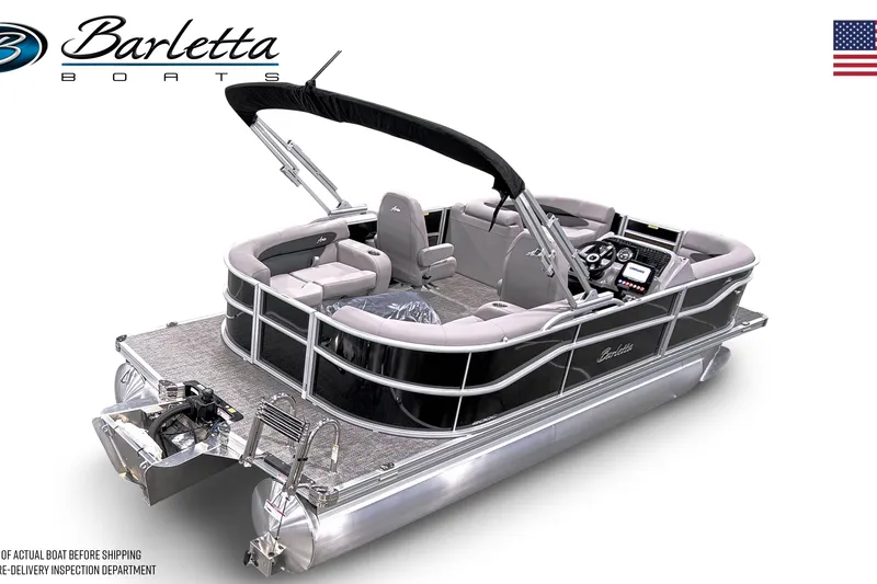 Slide: The Image of 2026 Barletta ARIA 20QC pontoon boat with sleek design and modern features. - 2