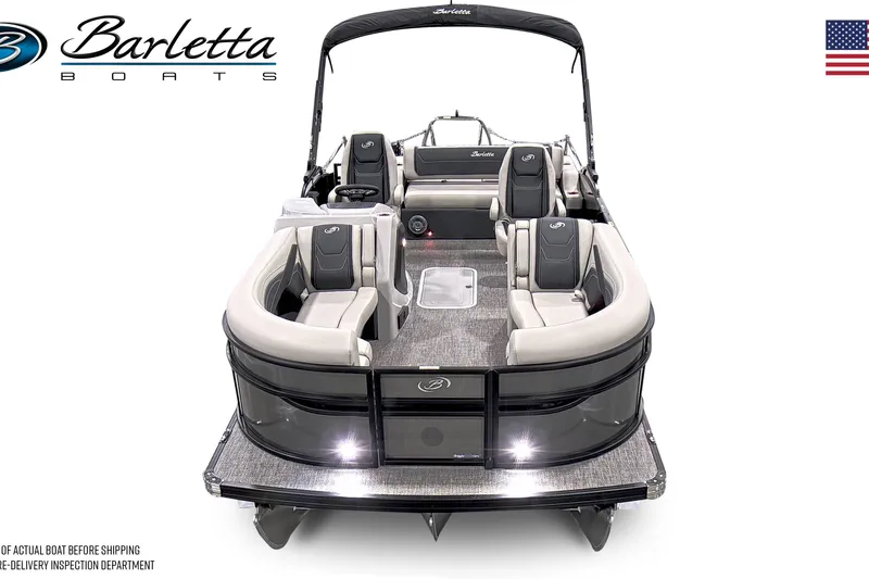 Slide: The Image of 2026 Barletta Cabrio 22UC pontoon boat interior with luxurious seating and modern design. - 5