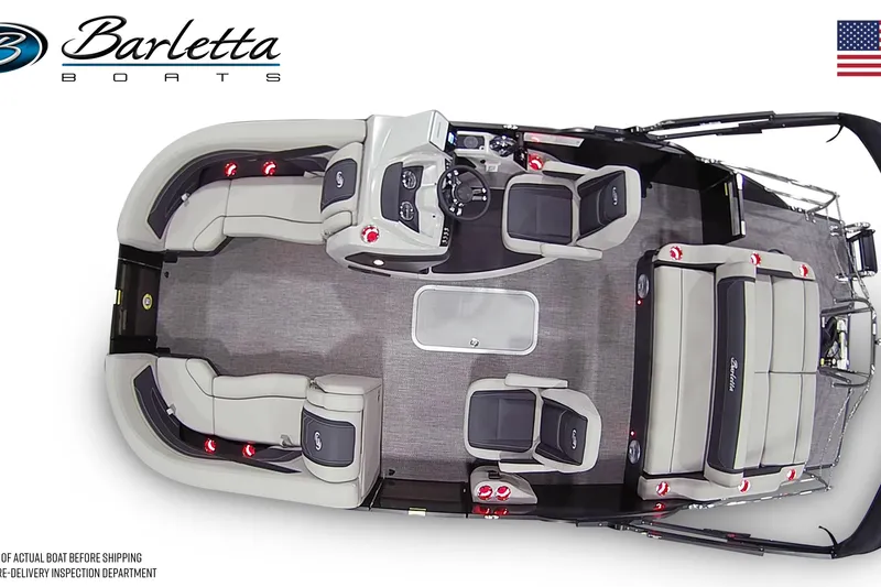 Slide: The Image of 2026 Barletta Cabrio 22UC boat interior with modern dashboard and seating. - 6