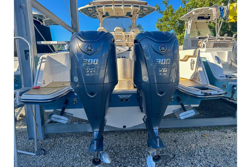 Slide: The Image of 2021 Grady-White Freedom 325 with dual Yamaha 300 V6 outboard engines. - 4
