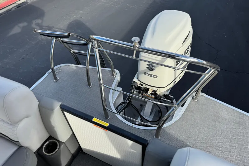 Slide: The Image of 2020 Godfrey Monacco 255 SD boat with Suzuki 250 outboard motor, rear view. - 23