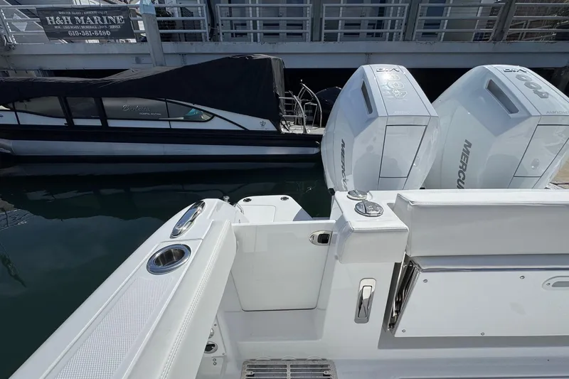 Slide: The Image of Everglades 367 CX 2026 with Mercury engines at the dock. - 26