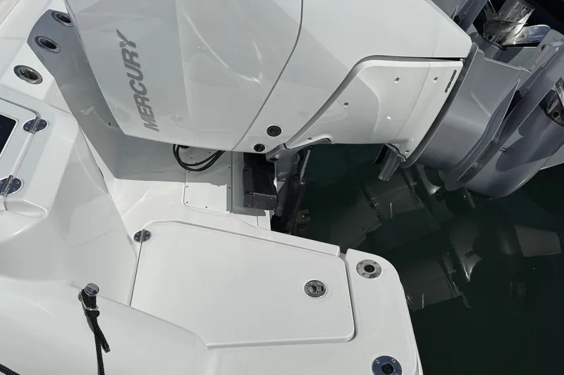 Slide: The Image of 2026 Everglades 367 CX boat with Mercury outboard motor. - 31