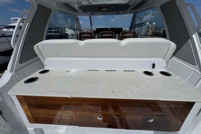 Slide: The Image of Interior of Everglades 367 CX 2026 with sleek design features. - 45