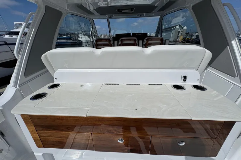 Slide: The Image of Interior of Everglades 367 CX 2026 with sleek design. - 46