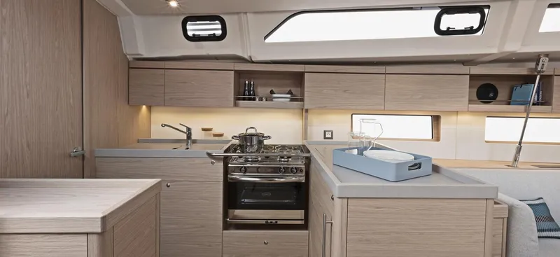 Slide: The Image of Interior of 2020 Beneteau Oceanis 46.1 yacht, featuring modern design and comfortable seating. - 13