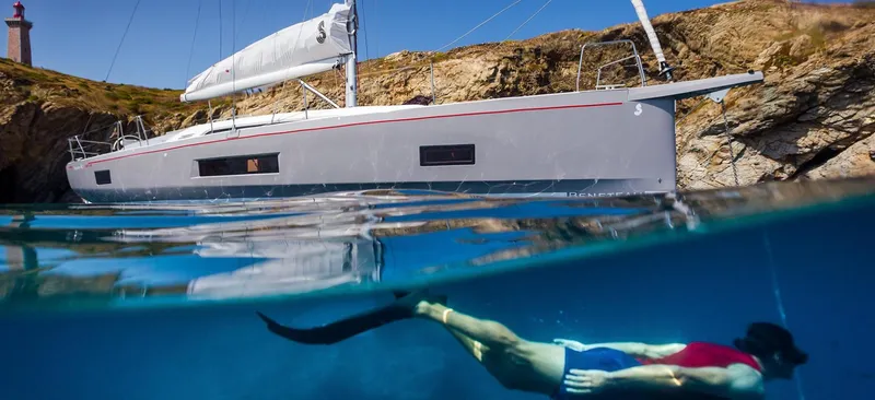 Slide: The Image of 2020 Beneteau Oceanis 46.1 sailing yacht on open water, side view. - 3