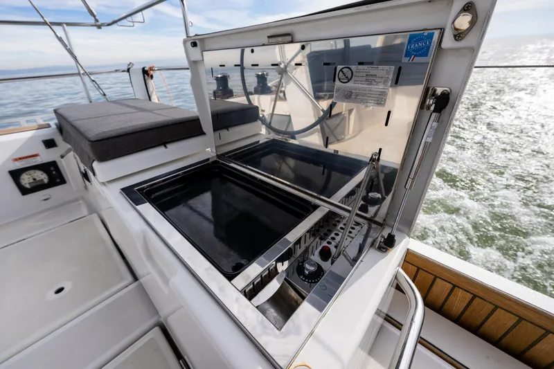 Slide: The Image of Outdoor grill on 2020 Beneteau Oceanis 46.1 yacht deck, overlooking ocean. - 50