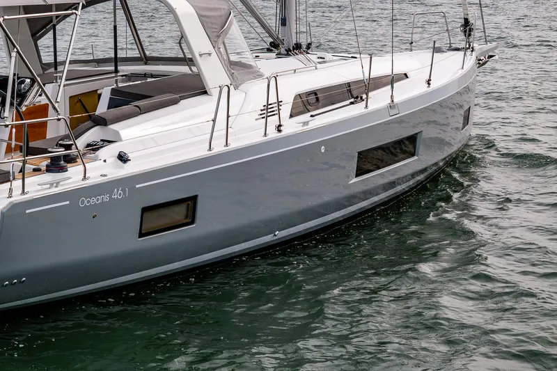 Slide: The Image of 2020 Beneteau Oceanis 46.1 sailboat on water, showcasing sleek design and modern features. - 76