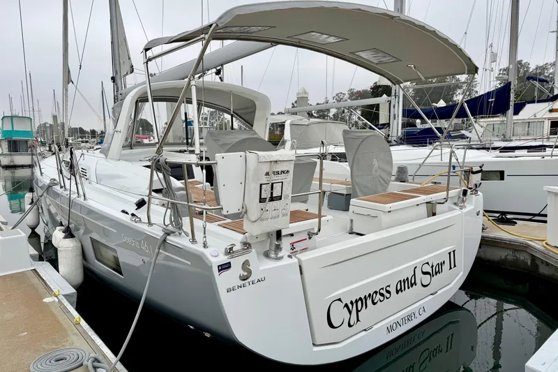 Slide: The Image of 2020 Beneteau Oceanis 46.1 yacht docked, featuring spacious deck and modern design. - 78