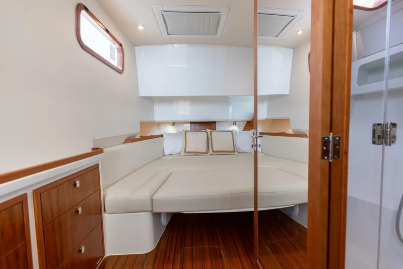Slide: The Image of Luxurious cabin interior of 2025 MJM 4 yacht with elegant wood finishes. - 25