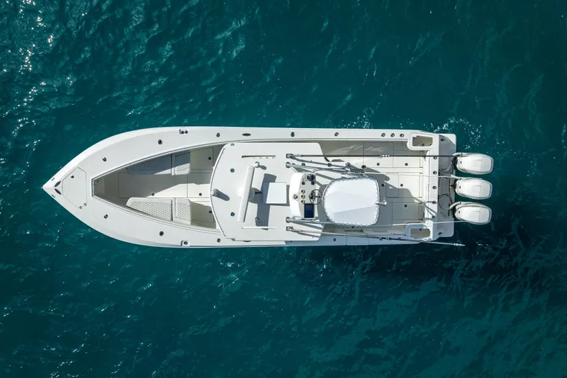 Slide: The Image of Aerial view of 2017 SeaVee 370Z boat on clear blue water. - 4