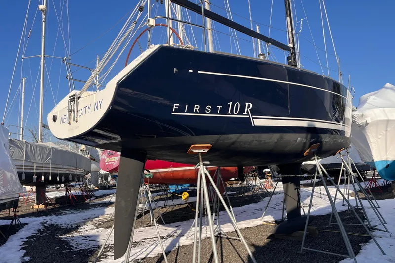 Slide: The Image of 2007 Beneteau First 10R sailboat on stands, New City, NY, winter storage. - 11