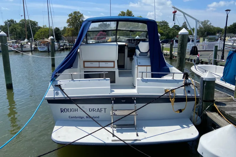 Slide: The Image of 1987 Carver 32 Montego boat docked in Cambridge, Maryland marina. - 3