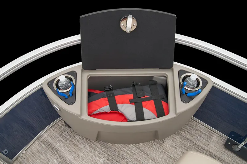Slide: The Image of 2025 Ranger Reata 220F boat interior with two swivel seats and cup holders. - 20