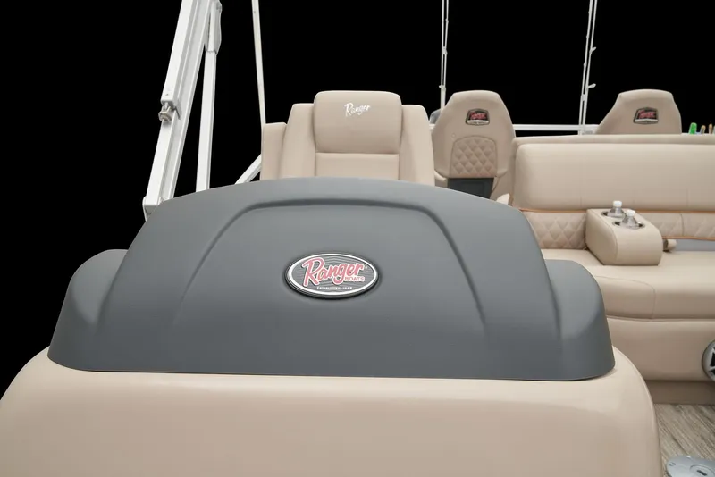 Slide: The Image of 2025 Ranger Reata 220F boat interior with seating and storage compartment. - 22
