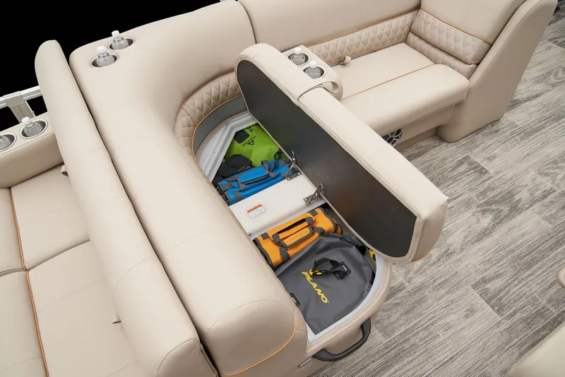 Slide: The Image of 2025 Ranger Reata 220F boat interior with luxurious seating and modern design. - 45