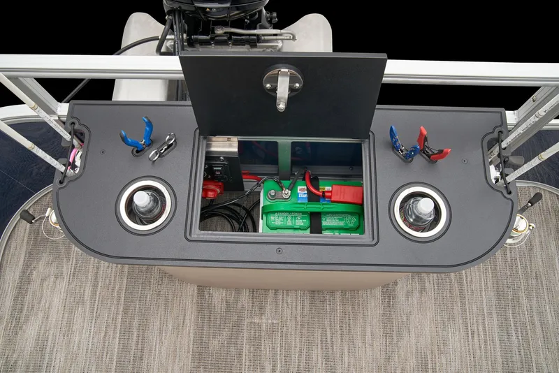 Slide: The Image of 2025 Ranger Reata 220F boat interior with seating and storage compartments. - 51