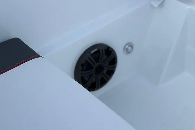 Slide: The Image of 2026 Tahoe T18 boat interior with speaker and seating detail. - 81