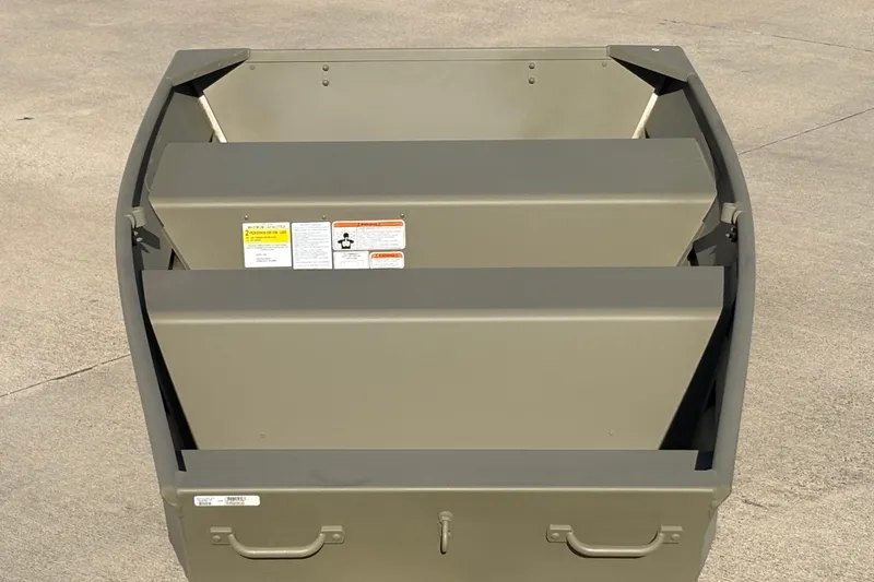 Slide: The Image of 2026 Tracker Grizzly 14 Jon boat, top view, showcasing interior seating and storage. - 2