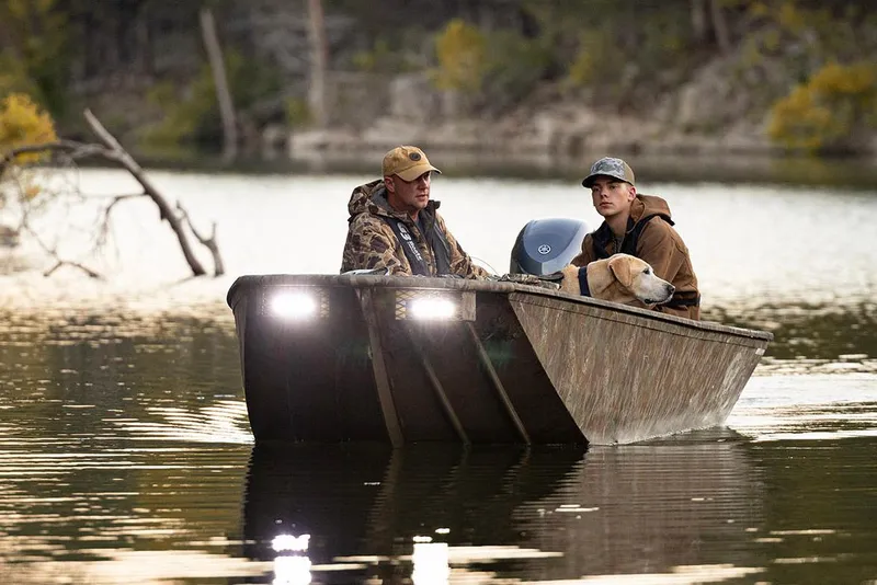 Slide: The Image of Open storage compartments on a 2026 G3 Gator Tough 17 DK boat. - 3