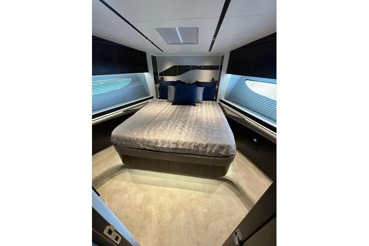 Slide: The Image of Luxurious bedroom interior of 2021 Sunseeker Predator 60 EVO yacht with modern design. - 26