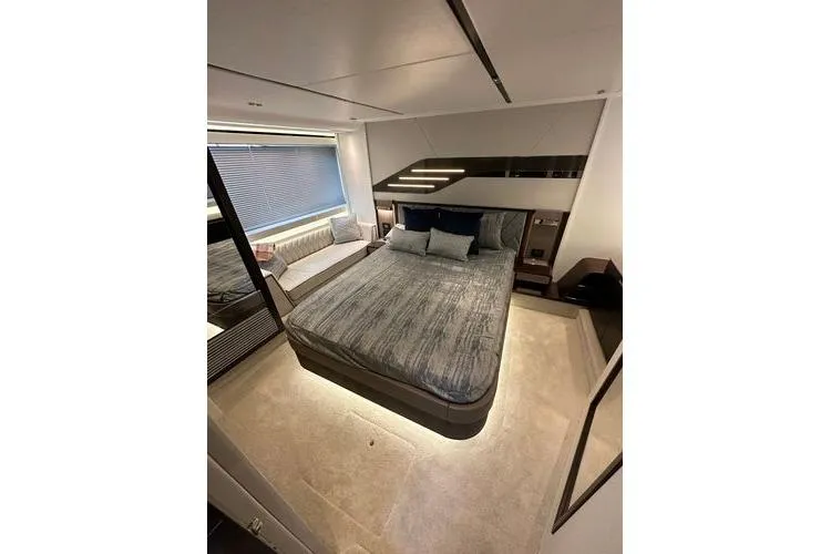 Slide: The Image of Luxurious bedroom interior of 2021 Sunseeker Predator 60 EVO yacht with modern design. - 30