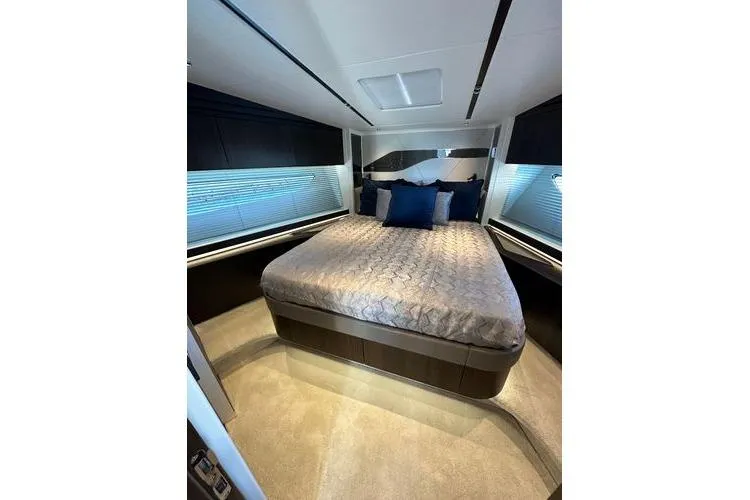 Slide: The Image of Luxurious bedroom interior of 2021 Sunseeker Predator 60 EVO yacht with modern design. - 52