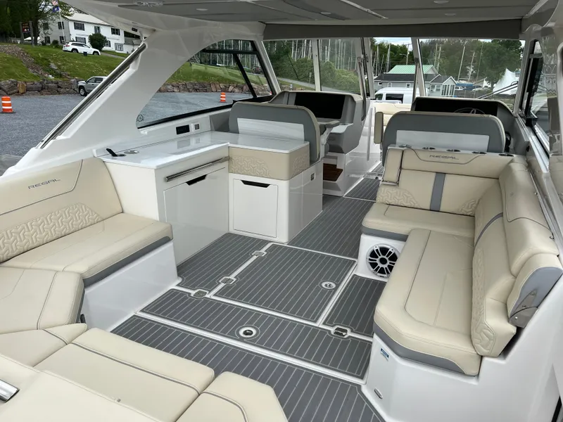 Slide: The Image of Luxurious interior of 2022 Regal LS36 boat with spacious seating and modern design. - 29