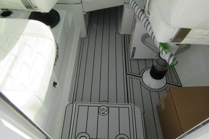 Slide: The Image of Interior view of 2026 Parker 227 Explorer Sport Cabin with sleek seating and flooring. - 17