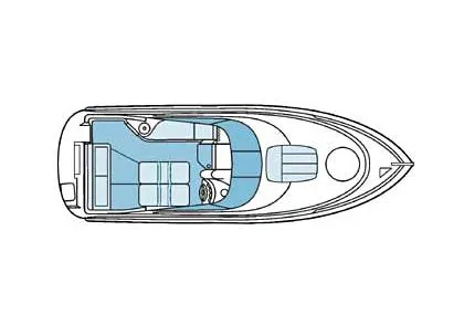 Slide: The Image of 2004 Monterey 265 Cruiser boat interior with white seating and steering wheel. - 10