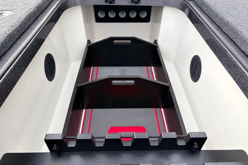 Slide: The Image of 2025 Ranger Z521R Cup-Equipped boat storage compartment with dividers and sleek design. - 20