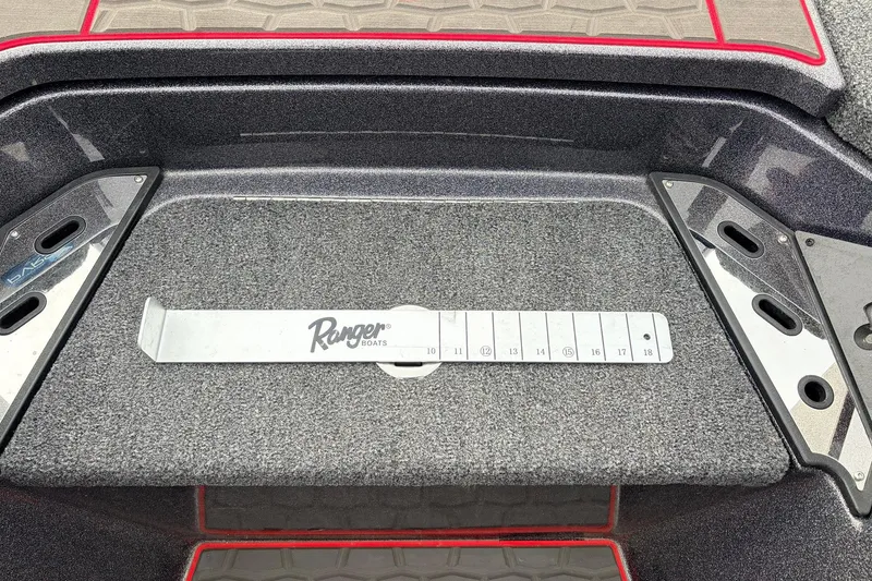 Slide: The Image of 2025 Ranger Z521R Cup-Equipped boat deck with measuring tool. - 27