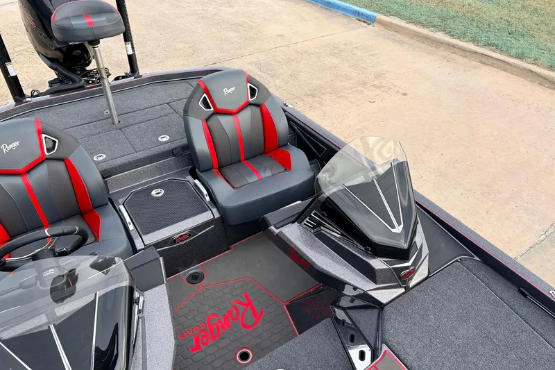 Slide: The Image of 2025 Ranger Z521R Cup-Equipped boat interior with sleek seats and modern design. - 29