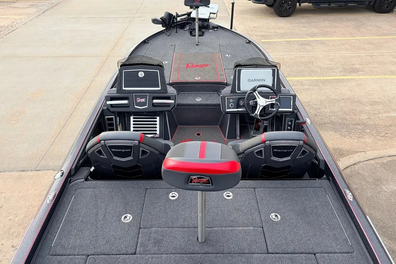 Slide: The Image of 2025 Ranger Z521R Cup-Equipped boat interior with Garmin navigation system and sleek seating. - 8