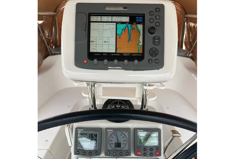 Slide: The Image of 2006 Catalina 387 yacht navigation system with GPS and depth display. - 11